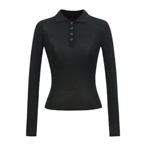 Hot Girl American T-shirt 2025 Pure Lust Style Slim Solid Colour POLO Collar Micro Transparent Shoulder Top thumbnail-2