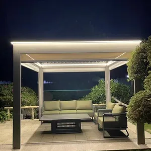 Outdoor Patio Set With Cantilever Umbrella / Motorized Pergola, Weatherproof Wicker & Aluminum Sofa Set for Garden & Poolside thumbnail-2
