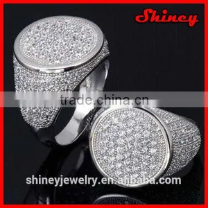 2014 High Quality Factory Design Micro Pave cz Bling Big Silver Men Rings thumbnail-1
