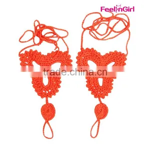 Cheap Wholesale Little Girls Nude Beaded Barefoot Beach Sandal thumbnail-4