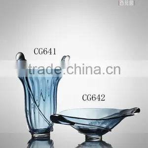 Light Blue Color Glass Bowl and Vase of Home Decor Accessories thumbnail-1