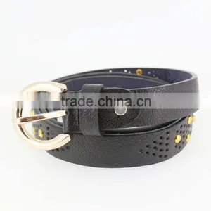 Women's Fashion Metal Studded Black Leather Belt With Shiny Gold Buckles in Yiwu thumbnail-5