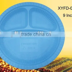 Biodegradable Disposable 9 Inch Blue Plate With Three Division thumbnail-1