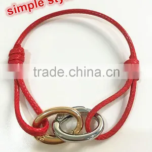 Handmade Red Wax Cotton String Bracelet With Copper Rings Closure for Young Ladies thumbnail-1