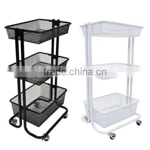 Home Kitchen 3 Tiers Mesh Metal Storage Cart thumbnail-1
