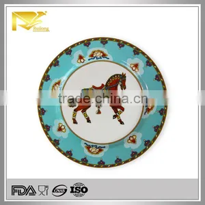 Dinnerware Bule Gold Custom Printed Ceramic Plate thumbnail-1