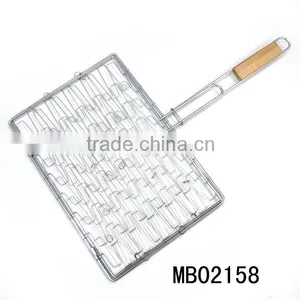 Wooden Handle Chrome BBQ Grilling Net thumbnail-1