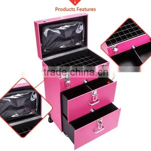 Professional Beauty Cosmetic Case Pink Makeup Case/ Box PVC Leather Box thumbnail-4