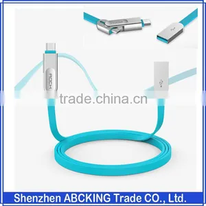 Original ROCK Cobblestone Type C 2 in 1 Cable TPE Zinc Alloy Universal USB Type C Micro Charging Date Cable thumbnail-1