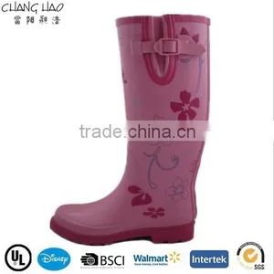 (CH.W035)Paint Flower Print Ladies High Heels Women Fashion Rubber Shoe Rain Boots thumbnail-1