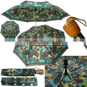 Wooden Handle 3 Folding Auto Umbrella thumbnail-1