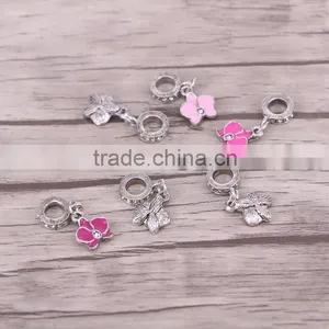 Dark Silver European Orchid Hanging Enamel Dangle Bead Charm Fit European Charm Bracelet & Necklace thumbnail-2