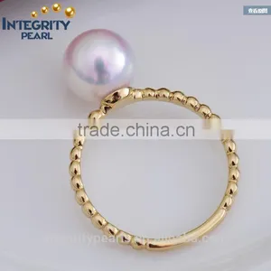 7.5-8mm White Natural Akoya 14K Gold Yellow Gold Pearl Ring, Wedding Pearl Ring thumbnail-1