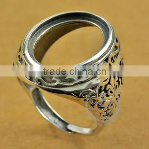 16*22.6mm 925 Sterling Silver Antiqued Silver Vintage Style Oval Bezel Carve Patterns Ring Base Blank DIY Findings 1223070 thumbnail-2