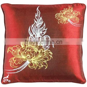 RARE Pillow Case Cushion Covers Silk Art Fabric Painting THAILAND FLOWERS thumbnail-3