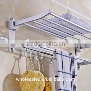 TOWEL RACK SHELF PREMIUM ALUMINUM SILVER FOLDED BATH WITH 5 HOOKS SHELF WASHCLOTH HOLDER thumbnail-2