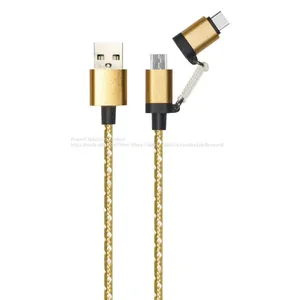 2 в 1 микроУСБ-кабель с тканевой обмоткой для перехода на Type-C USB с металлическими разъемами PQT19 thumbnail-1