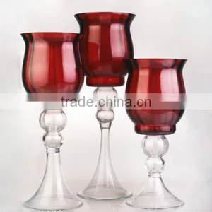 Set 3 Red Color Glass Candle Holder With Trumpet Base thumbnail-1