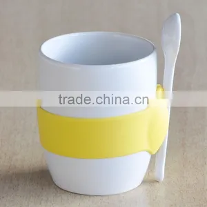 Solid White Ceramic Mug With Silicon Grip and Spoon thumbnail-3