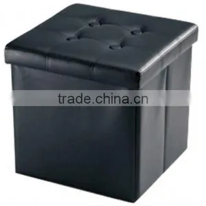 Black Cube Coffee Table Faux Leather Storage Ottoman thumbnail-2