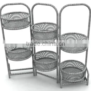Garden Rattan Flower Basket Patio Flower Basket Handcrafted Moroccan Silver Wicker Basket thumbnail-1