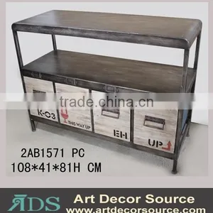Antique Metal Frame Console Table With 4 Wood Drawers and Shelf thumbnail-1