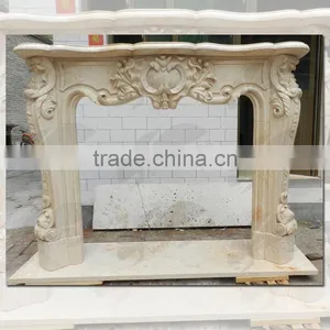 High Quality Egypt Cream Marble Fireplace Mantel thumbnail-1