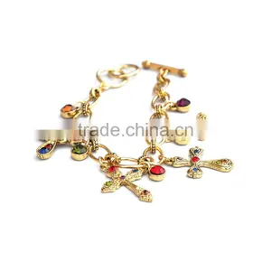 Colorful Rhinestone Cross Charms Gold Chain Bracelet Tiny Crystal Charms Goldfill Chain Bracelet thumbnail-3