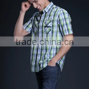 Fashion Short Sleeve Casual Design High Quality 100%Cotton Check Men Shirt thumbnail-5