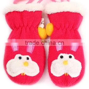 TC13005 Cheap Cute Fashion Winter Warm Baby Mitten Knitted Animal Pattern Kids Gloves With String thumbnail-5