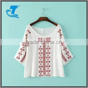 Women's Blouses Embroidery Dew Shoulder Summer Fashion thumbnail-1