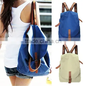 Womens Girl Casual Canvas Backpack Leather Shoulder Bag SV003579# thumbnail-1