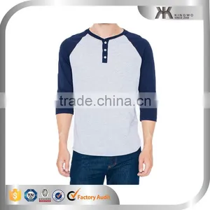 Mens Plain Ranglan Shirt 3/4 Sleeve Raglan t Shirt Blue and Grey thumbnail-1