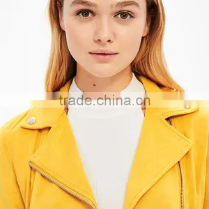 Hot Sale Womens Cool Diagonal Zipper Lightweight Faux Suede Biker Jacket thumbnail-2
