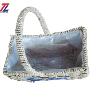 Wholesale Cheap Grass Braid Stitched Natural Gift Straw Basket thumbnail-3
