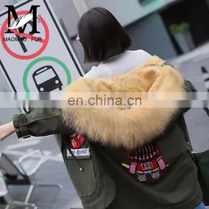 Winter Warm Fashion Real Sheep Fur Army Parka Custom Hooded Fur Women Parka thumbnail-3