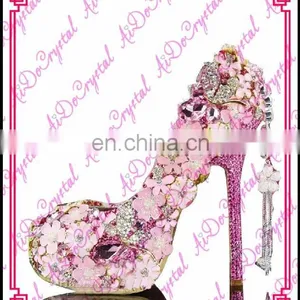 Aidocrystal Hot Pink Crystals Luxury Bridal Wedding High Heels Handmade 4.5inch Closed Toe Women Shoes thumbnail-1
