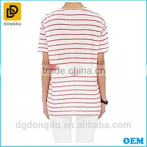 Wholesale 2016 Cheap Custom Pretty Quality Lady Striped Linen T-shirt thumbnail-3