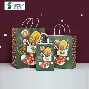 Wholesale Custom Logo Printing Recycled Reusable Food Takeaway Groceries Christmas Party Gift White Kraft Paper Bag thumbnail-1