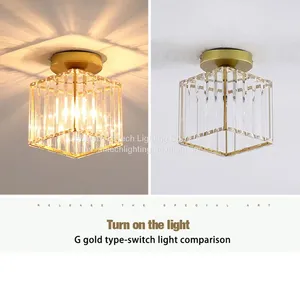 E27 LED Ceiling Light Crystal Lampshade Balck Gold Plafonnier Living Room Bedroom Modern Round Square Decorative Ceiling Lamp thumbnail-4