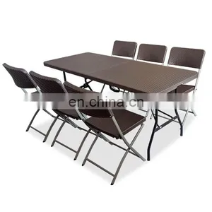 Outdoor Patio Furniture Space Saving 6ft Portable Plastic Party Foldable Table Bbq Camping Picnic Folding Outdoor Table thumbnail-1