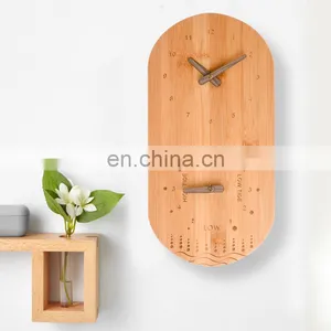 Multifunctional Eco Friendly 100% Natural Bamboo Oval Tide And Singing Bowl Analog Wall Clock thumbnail-3