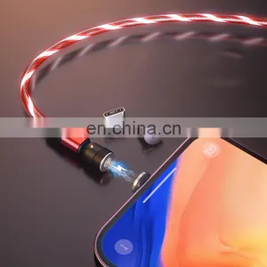 Hot Selling 540 Degree Rotation 3 in 1 Led Flowing Light Magnetic Usb Data Charging Cable For Smartphone thumbnail-3