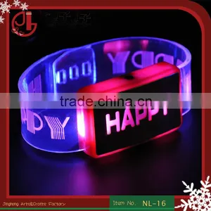 Light Up Promotional Custom Logo Happy Led Bracelet, Led Wristbands, Led Bangle Party Decoration thumbnail-1
