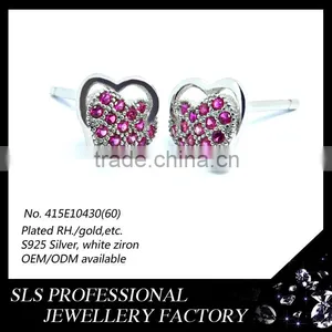 925 Sterling Silver Earring Stud Micro Paved Ruby Stones Heart Shape Earrings Child Earring thumbnail-1