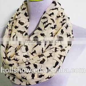 Hot Sale Cat Printed Infinity Women Fashion Chiffon Scarf thumbnail-4