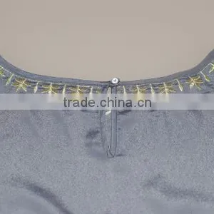 Kaftan Style Dolman Sleeve Metallic Yarn Embroider Short Silk Blouse thumbnail-5