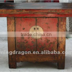 Chinese Antique Furniture Pine Wood Gansu Red Two Door Cabinet thumbnail-1
