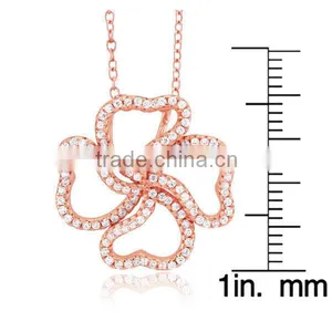 Rose Goldplated Sterling Silver Cubic Zirconia Heart Clover Necklace thumbnail-2