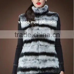Rex14041 Fashion Chinchilla Color Rabbit Fur Vest Women thumbnail-1